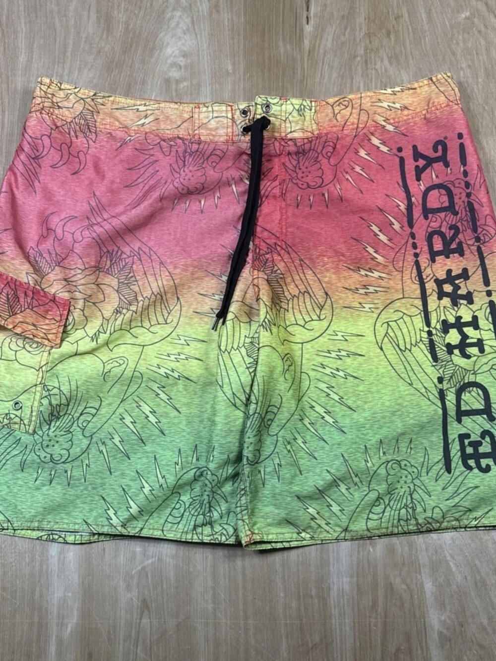 Ed Hardy Red Yellow Green Lightening Tiger Boardshorts Swim Trunks XL (42x9.5)